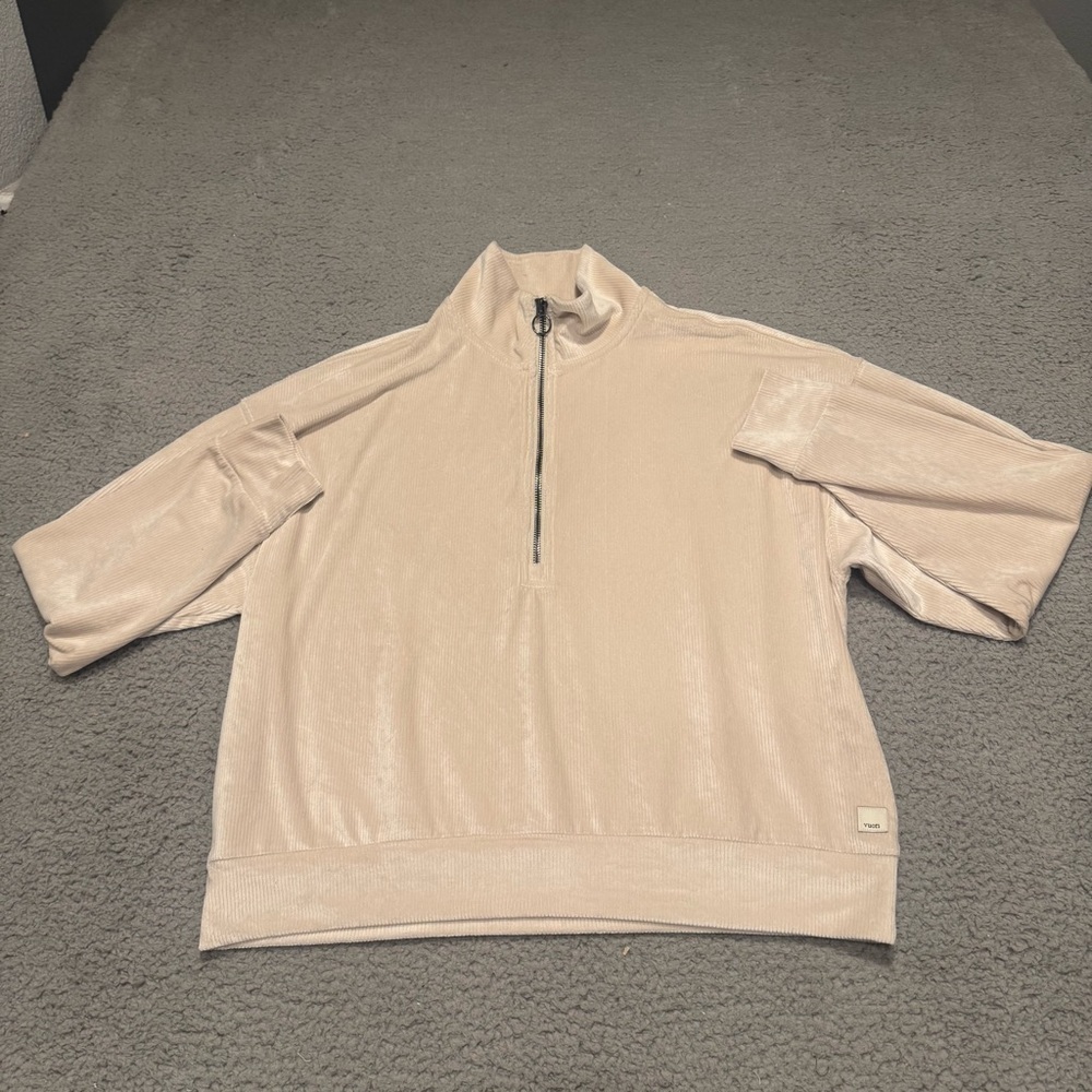 Vuori Womens Large Haven Half Zip Pullover Ribbed Top Suede Color Cream VW2059
